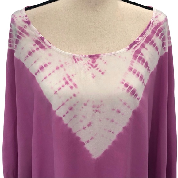 GYPSY 05 SAND PINK/WHITE TIE DYE COVERUP W BLUE POMPOMS - Picture 2 of 13